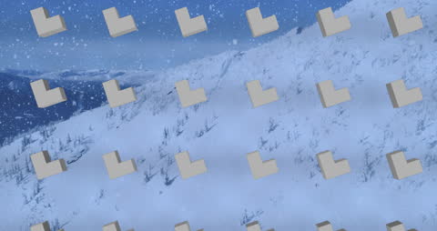 Abstract Shapes and Falling Snow Over Winter Mountain