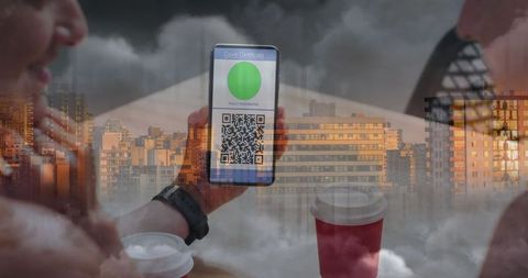 Digital vaccination passport displayed on smartphone in urban setting