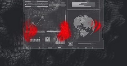 Digital Security Interface with Red Handprints and Global Data - Download Free Stock Images Pikwizard.com