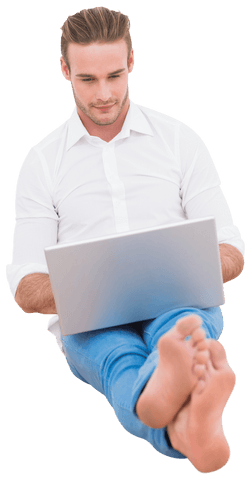 Transparent Relaxed Man Using Laptop in Casual Attire - Download Free Stock Videos Pikwizard.com