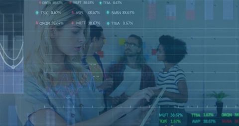 Team Collaborating Over Tablet With Digital Data Dashboard and Sticky Notes