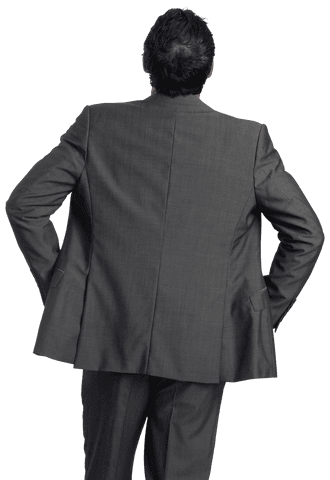 Transparent Confident Businessman from Behind with Hands on Hips