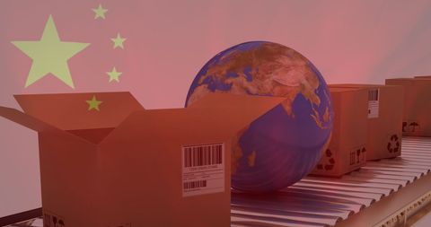 Global delivery symbolizing international shipping with chinese trade