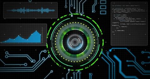 Digitally enhances themes of data processing and financial technology. Ideal for use in presentations, articles, or websites related to technology advancements, digital finance, or artificial intelligence. Its futuristic elements convey innovative solutions and computational power in the digital age.