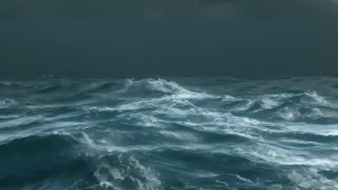 Moody Ocean Waves Under Stormy Dark Sky