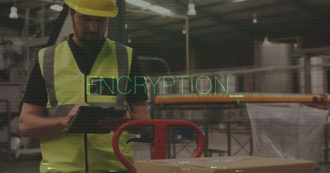 factory worker using digital tools with encryption overlay - Download Free Stock Images Pikwizard.com