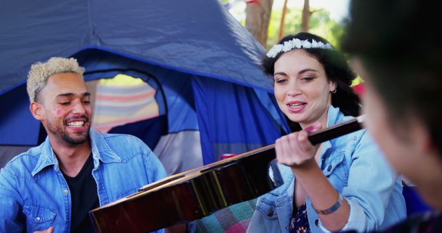 Diverse Friends Enjoying Music in Camping Tent - Download Free Stock Images Pikwizard.com