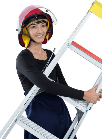transparent smiling female architect holding ladder concept - Download Free Stock Videos Pikwizard.com