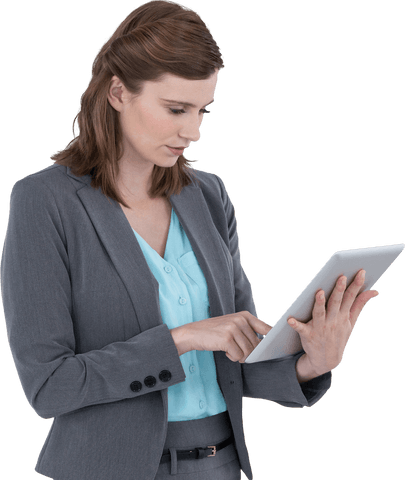 Transparent Businesswoman Using a Digital Tablet with Focus