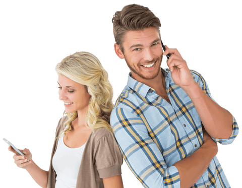 Transparent Couple Using Smartphones Happily