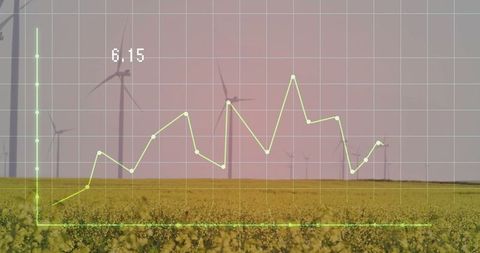 Renewable energy data visualization over agricultural landscape