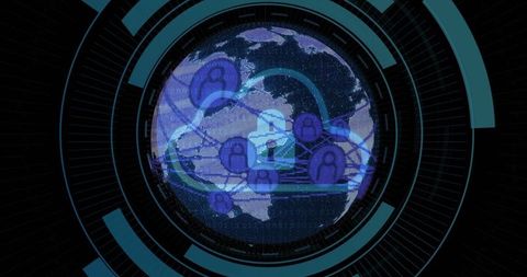 Futuristic Global Network with Padlocks and Binary Code Overlay