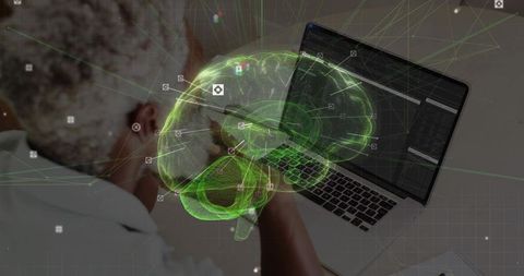 Innovative researcher analyzing ai holographic brain interface