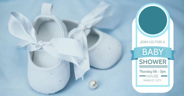 Elegant Baby Shower Invitation with White Shoes and Blue Accents - Download Free Stock Templates Pikwizard.com