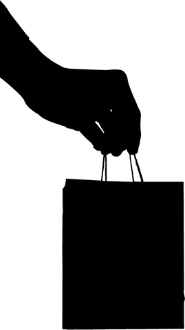 Transparent silhouette of hand holding shopping bag illustration