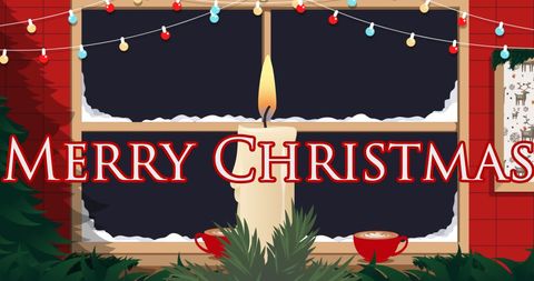 Festive Candlelit Window with Merry Christmas Greeting