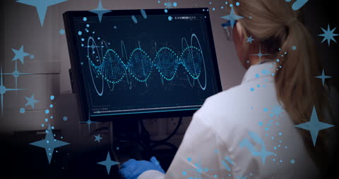 Scientist Analyzing Data on Computer with Digital Interface