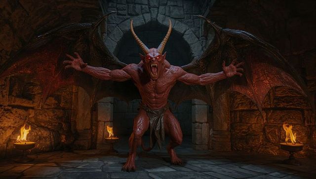 Roaring Winged Demon in Enchanted Crypt