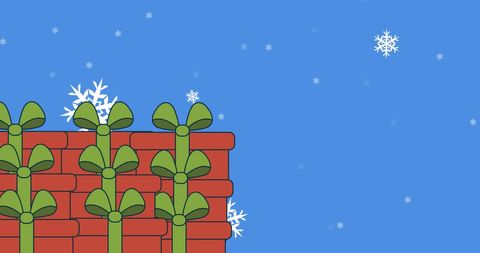 Festive Christmas Presents Tied with Green Bows in Snowfall