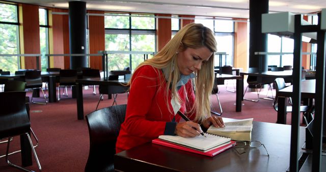 Focused Woman Studying in Library - Download Free Stock Images Pikwizard.com