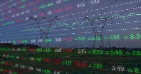 Electric power lines with stock market analytics overlay