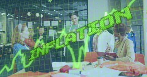 Team meeting with inflation concept overlay