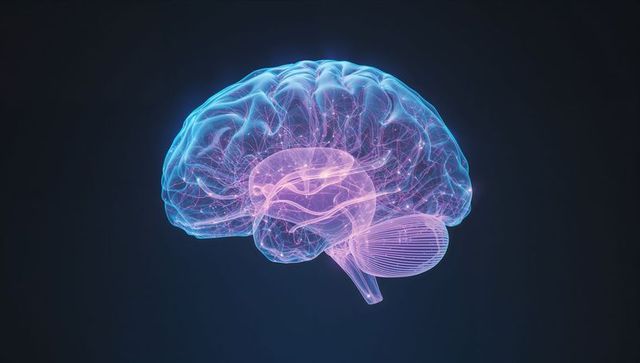 Holographic Human Brain Illustration with Lit Neurons and Connections