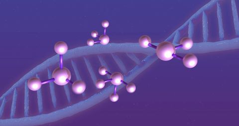 Abstract DNA Strand with Floating Molecules on Purple Background - Download Free Stock Images Pikwizard.com