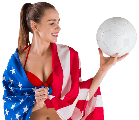 young woman holding soccer ball with american flag wrap - Download Free Stock Videos Pikwizard.com