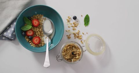 Healthy Breakfast with Granola Fruit Yogurt in Ceramic Bowl - Download Free Stock Images Pikwizard.com