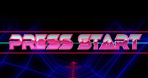 Retro Press Start Text with Pink Metallic and Neon Blue Glow - Download Free Stock Images Pikwizard.com
