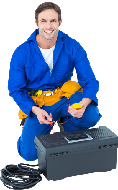 Male Electrician in Blue Uniform Working with Multimeter, Effortless Transparent Effect - Download Free Stock Videos Pikwizard.com