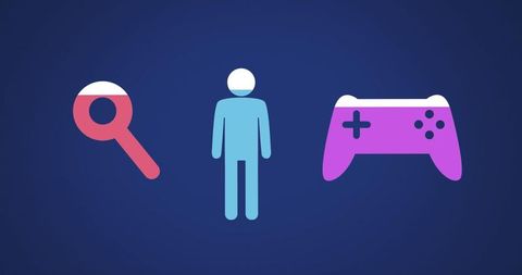 Analyzing Gaming Concept with Exploration Icons on Blue - Download Free Stock Images Pikwizard.com