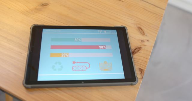 Tablet on Wooden Desk Displaying Energy Usage Tracking Graphs - Download Free Stock Images Pikwizard.com