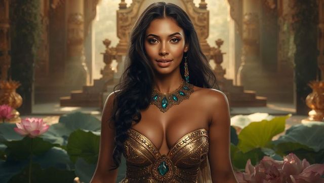 Elegant woman in traditional attire at temple