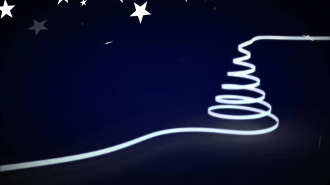 Festive Animation of Falling Stars Over Spiral Christmas Tree