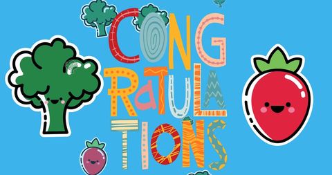 Playful Congratulations Banner with Cute Fruit and Vegetables - Download Free Stock Images Pikwizard.com