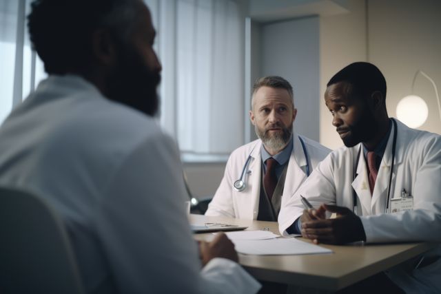 Diverse male doctors sitting at table, created using generative ai technology - Download Free Stock Photos Pikwizard.com