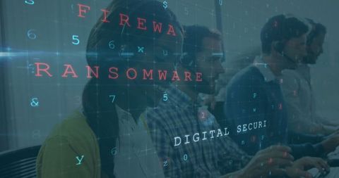 Team enforcing digital security with firewall and encryption