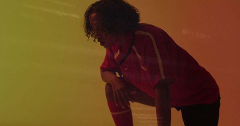 Female Athlete in Ready Stance with Bold Colors and Futuristic Theme