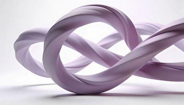 Mauve twisted ribbon sculpture with pastel loops minimal abstract monochrome art