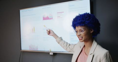 Confident Businesswoman Presenting Annual Report on Screen - Download Free Stock Images Pikwizard.com