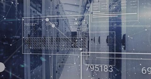 Digital Data Stream and Central Server Racks in Modern Data Center