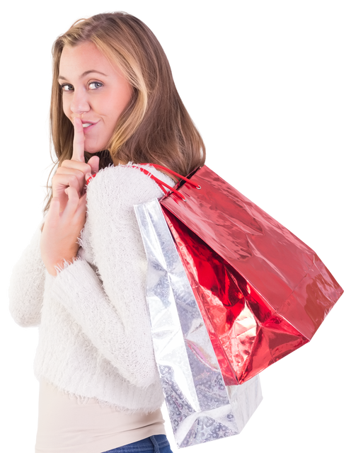 Woman Holding Shiny Shopping Bags Suggests Secret Keeping Transparent Background - Download Free Stock Videos Pikwizard.com