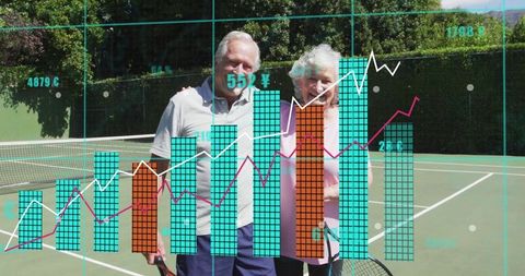 Active Senior Couple with Tennis Rackets Embracing Wellness and Connection