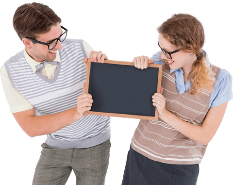Transparent Background of Hipster Couple Sharing Black Board - Download Free Stock Videos Pikwizard.com