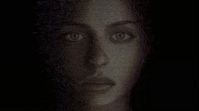 Pixelated Female Face with Digital Glitch Texture