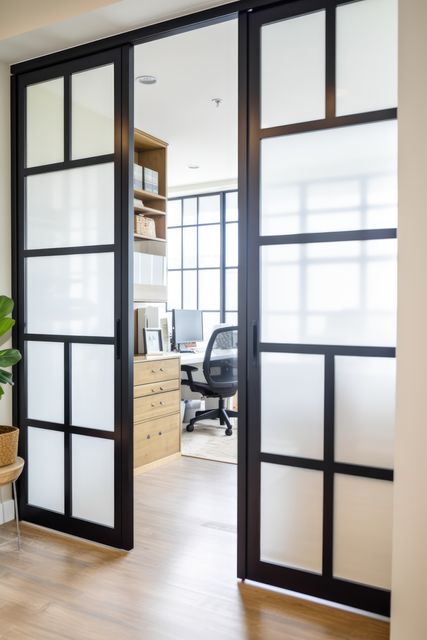 Opened glass tatami door to office, created using generative ai technology. Interior design, japanese style and home decor concept digitally generated image.