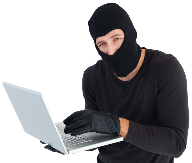 Burglar in Black holding Laptop Transparent Background - Download Free Stock Videos Pikwizard.com