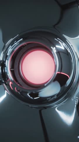 Vertical Zooming Camera Moving Toward Chrome Bezel Revealing Ringed Pink Core in Studio